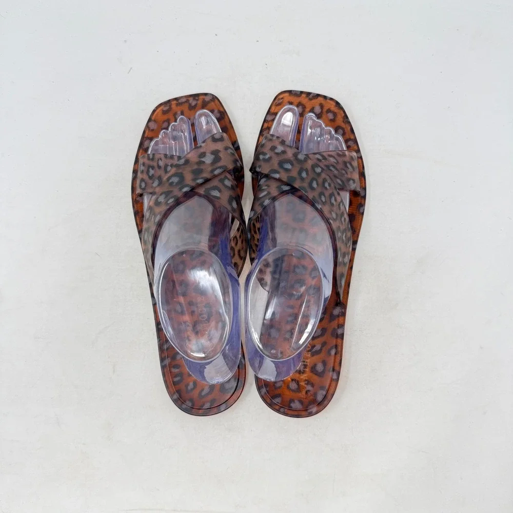 Matisse Anthropologie Jelly Slide‎ Sandals Leopard Print Brown Size 8 Crisscross